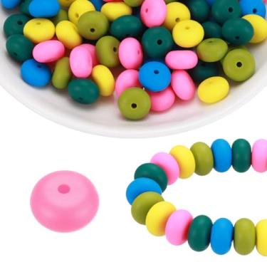 Imagem de HARFINGTON 110 contas de silicone 14 mm contas focais de borracha de lentilha a granel para canetas, chaveiro, pulseira, colar, artesanato, faça você mesmo, amarelo ganso, verde natal, azul, rosa