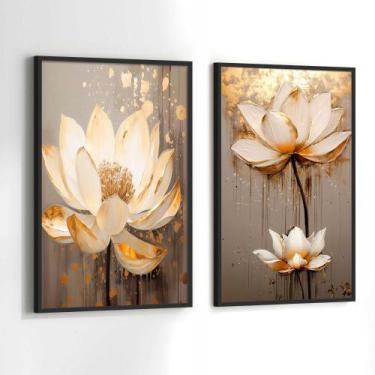 Imagem de Conjunto Quadros Decorativos com Moldura Rosas Branca e Dourada Pintur