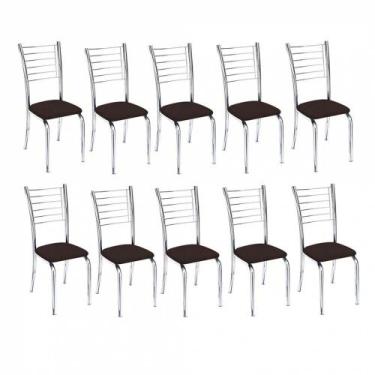 Imagem de Kit 10 Cadeiras Vanessa Cromada Para Cozinha material sintético Marrom