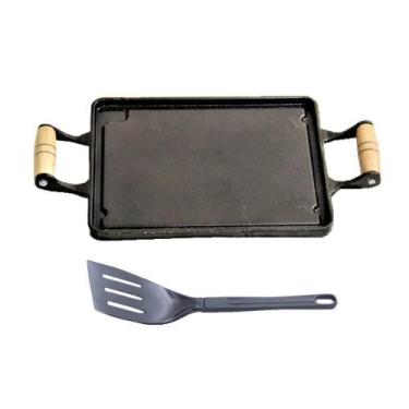 Imagem de Chapa Lisa Antiaderente Alça Madeira 28X23Cm E Espátula. - FRIGIDEIRA