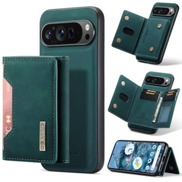 Imagem de Capa carteira de couro magnética destacável 2 em 1 para Google Pixel 9 Pro XL, 8 compartimentos para cartão, recurso de suporte, TPU à prova de choque e capa de telefone de couro premium (verde)