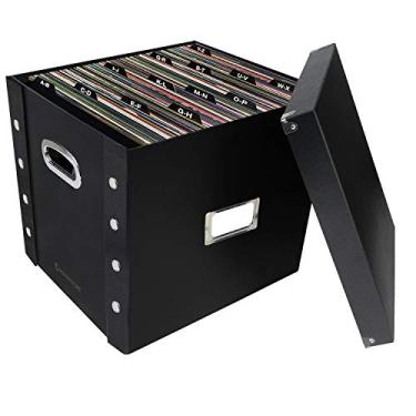 Imagem de Snap-N-Store Caixa de armazenamento de discos de vinil – Pacote com suporte de LP de 30 x 12,625 x 12,5 polegadas com tampa e guias para discos de 30,5 cm – Caixa comporta até 75 álbuns de vinil