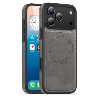 Imagem de FWYANZH Capa magnética para iPhone 17 Pro Max/17 Pro/17 Air/17, capa de telefone fina de couro à prova de choque proteção da câmera retrô Business Shell, cinza, 17 Air