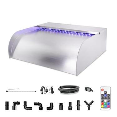 Imagem de LONGRUN Fonte de piscina em cascata, atualizada, com borda aberta de aço inoxidável, para piscinas, lagos de carpas, spa e jardim, 29 cm