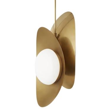 Imagem de Qepeety Luminárias pendentes Gold Kitchen Island 2 luzes modernas para pendurar sombra de vidro branco, design vintage em forma de crescente, lustre de vidro para quarto, mesa de jantar, sala de estar