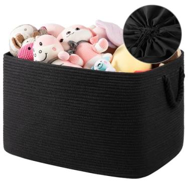 Imagem de OIASKET Caixa de brinquedo grande com tampa, caixas organizadoras dobráveis para crianças, cesto para meninos, meninas, berçário, armário, quarto, sala de jogos 60 x 42 cm x 35 cm, preta