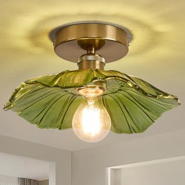 Imagem de Dellemade Lustre, luz de teto de montagem embutida, luminária de sombra de vidro transparente, 1 luminária para quarto, sala de jantar, cozinha, corredor (verde 4111GR)