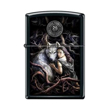 Imagem de Zippo Isqueiro - para Anne Stokes Mulher com Lobo Soul Bond Preto Fosco Isqueiro À Prova de Vento #Z5177