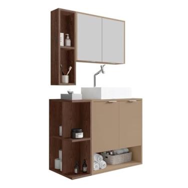 Imagem de Gabinete Banheiro Star 2 Portas com Espelheira e Cuba Dalla Carvalho/fendi