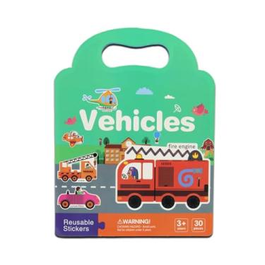 Imagem de RAPOBRIX Livro de adesivos reutilizável para crianças pequenas – Tema de veículos e transporte | Livro de atividades pré-escolares à prova d'água, não tóxico, brinquedo de viagem educativo portátil