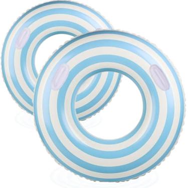 Imagem de Boias infláveis de piscina para adultos - pacote com 2 boias de piscina azuis, tubos de piscina, anéis de natação com alças, boia inflável para piscina, festa, lago praia, adultos (azul, 90 + 120)