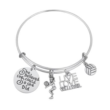 Imagem de Pulseira de vôlei Sportybella - Presentes para mulheres, She Believed She Could So She Did Joias inspiradoras de vôlei - Acessórios de vôlei para jogadoras e times femininos de vôlei