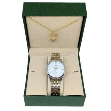 Imagem de Kit Relógio Feminino Tuguir Analógico 2136 - Prata e Dourado - TUGUIR 