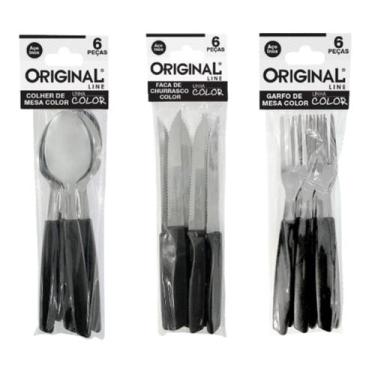Imagem de Kit Talheres Preto 18 Peças Mesa Jantar Churrasco Moderno - ORIGINAL