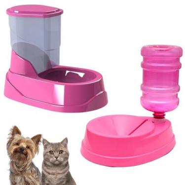 Imagem de Comedouro Bebedouro Automático 500g E 500ml Rosa Para Cães e Gatos Dos