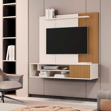 Imagem de Painel para TV até 50 Polegadas, MDP, Suspenso, 120x120x15 cm, 2 Prateleiras, Acabamento em Madeira, Branco (OFF/RIPADO)