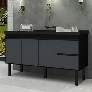 Imagem de Gabinete de Cozinha 2 Gavetas 3 Portas 141cm Balcão 100% Mdf (Preto/Grafite)