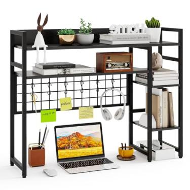 Imagem de ReunionG Suporte de mesa de 94 cm para monitor de computador, prateleira organizadora de 4 níveis com painel de grade, 4 prateleiras, 6 ganchos para laptop, dormitório, casa, escritório, apenas parte