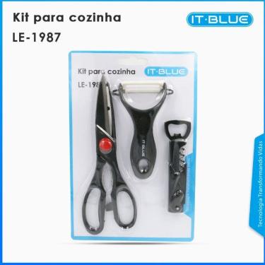 Imagem de Kit de Cozinha 3 em 1 Descascador de Legumes e frutas Saca Rolha Tesoura 