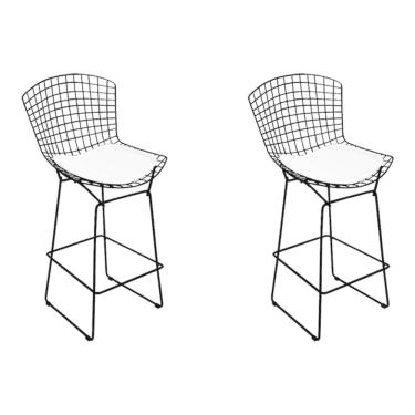 Imagem de Kit 2 Banquetas Bistrô Bertoia Preta D80 Com Assento Branco