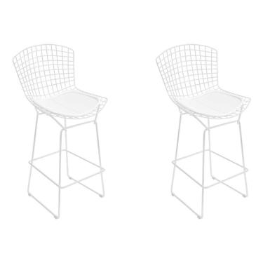 Imagem de Kit 2 Banquetas Bistrô Bertoia Branca D80 Com Assento Branco