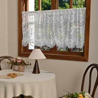 Imagem de Lacomfy 1 painel de cortina de renda curta para porta de vidro deslizante romântica branca padrão floral cortinas transparentes com pérola estilo casa de fazenda francesa saia de janela para cozinha