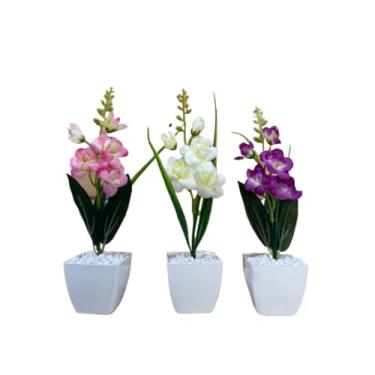 Imagem de Decoração Sala, kit três vasinhos mini arranjo de orquídeas permanentes efeito real decoração(TRIO MODELO 30)