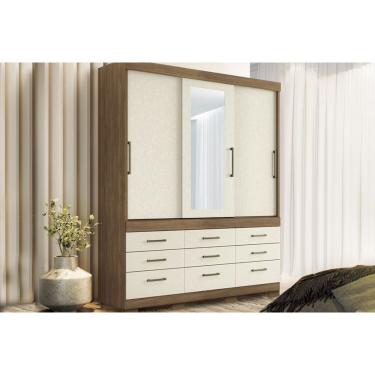 Imagem de Guarda Roupas 3 Portas de Correr de (1 c/ Espelho) e 9 Gavetas c/ Pés Click 3.9 Jatobá/Areia - Santos Andirá