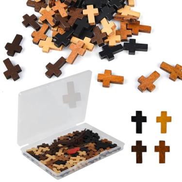 Imagem de NEBURORA 60 peças de cruz de madeira pequena, 4 cores, pingentes de cruz de oração de bolso natural para enchimentos de ovos de Páscoa, Mubarak, Ramadã, decoração de Natal, joias, pulseiras, brincos