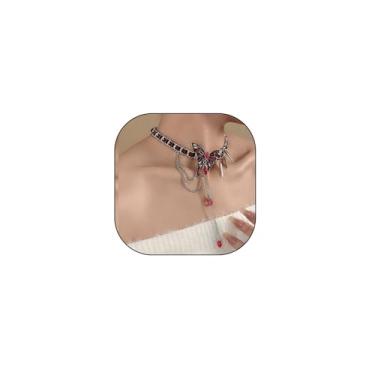 Imagem de RTY Colar gargantilha de borboleta gótica para mulheres, colar de borboleta grossa Y2k com borla longa, pingente de declaração de fada, acessórios florais modernos, one size, Zinco, Sem Pedra Preciosa