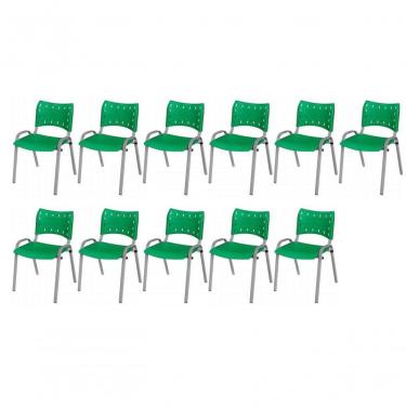 Imagem de Cadeira Iso Base Cinza, Igreja, Escola, Escritório - Verde Kit 11 Peças