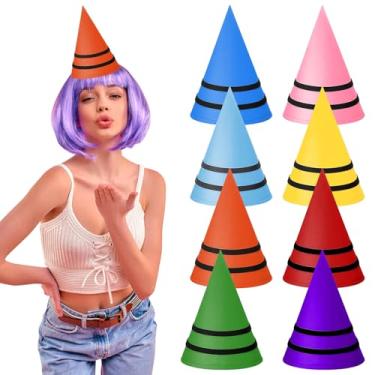 Imagem de SERTAS 8 Pcs Halloween Crayon Hat Costume for Adult Colorful Felt Cone Gnome Dwarf Cap for Halloween Crayon Group Party Costume Accessory