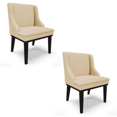 Imagem de Kit 2 Cadeiras Estofadas para Sala de Jantar Base Fixa de Madeira Preto Lia Veludo Luxo Off White - Ibiza