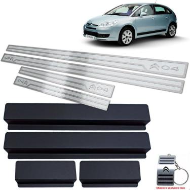 Imagem de Soleira Em Aço Inox Citroen C4 Hatch Prata Alto Relevo