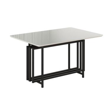 Imagem de Mesa para Sala de Jantar Retangular 120x90cm MDF com Vidro Pérola Preto Fosco / Off White