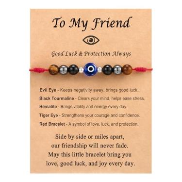 Imagem de Tarsus Pulseiras de olho turco, pulseira vermelha ajustável para mulheres e homens, presente de proteção da sorte - turmalina preta, hematita, contas de olho de tigre, average, Nylon, Sem Pedra