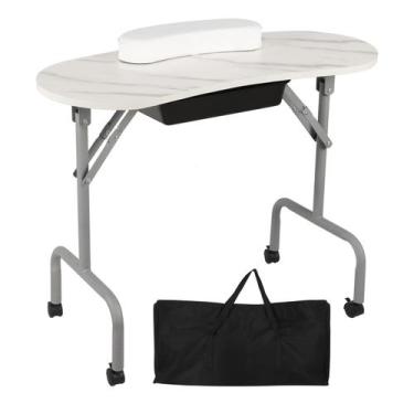 Imagem de Mesa de manicure AGESISI Mesa dobrável de mármore branco de 36"