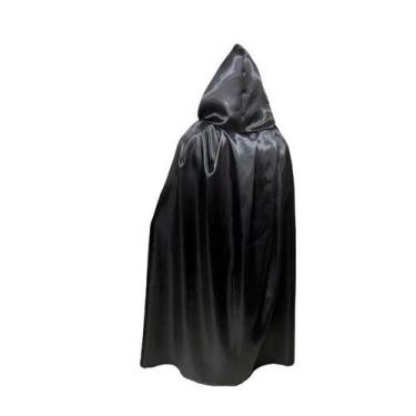 Imagem de Capa De Bruxa Preta Capuz Cetim - FR