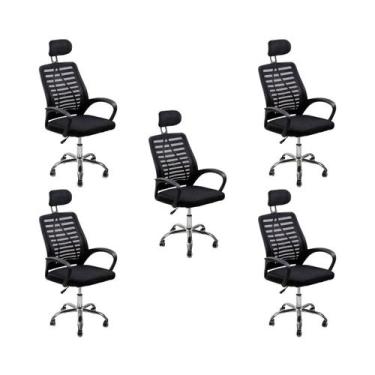 Imagem de Kit 5 Cadeiras Escritório Diretor Tela Mesh Encosto + E-book - Oficial