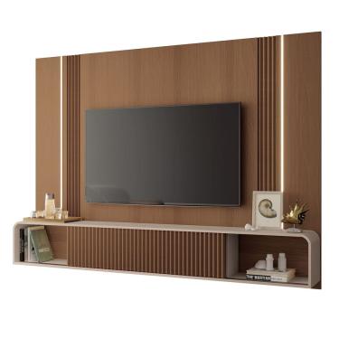 Imagem de Painel TV 85 Pol 219cm Bancada Suspensa Vivaz H01 Off/Castanho - Mpozenato