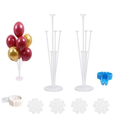Imagem de 2 conjuntos de kits de suporte para balão, kit de arco de balão de 71 cm com base, kit de suporte de coluna de balão transparente reutilizável para mesa, incluindo cola, ferramenta de gravata, clipes de flores, para decoração de festa de aniversário e casamento (2 conjuntos)