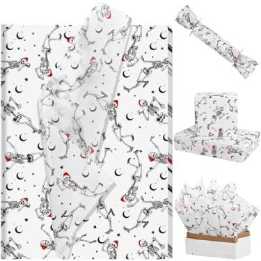 Imagem de 100 folhas de papel de seda de Natal de 50 x 35 cm para sacolas de presente, esqueleto dançante com chapéu de Papai Noel, papel de seda impresso, lenço decorativo assustador para festa de Natal