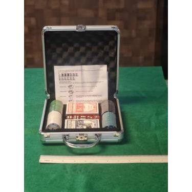 Imagem de Kit de Poker Profissional com Maleta de Alumínio, 100 Fichas Coloridas, 2 Baralhos, 5 Dados, 25x19cm, para Adultos