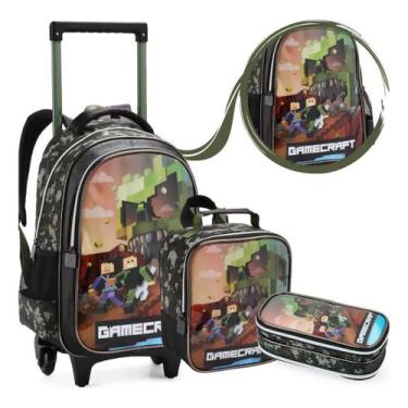 Imagem de Kit Mochila Gamer Infantil Escolar Rodinha Lancheira Estojo - Denlex