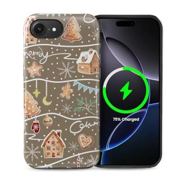Imagem de casesok Capa para iPhone 16e, compatível com MagSafe, capa rígida de camada dupla + capa de silicone, proteção total à prova de choque para iPhone 16e-Christmas Snow Gingerbread Town