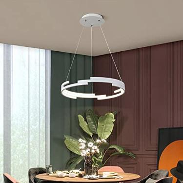 Imagem de Luminária pendente LED de metal branco para sala de jantar Luminária suspensa Luminária de mesa de jantar Lustre de luz branca Sala de estar branca 55 cm Anel redondo Iluminação de teto Mode