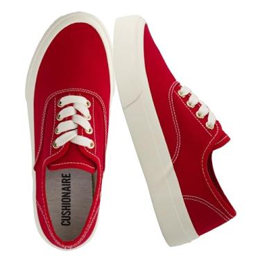 Imagem de CUSHIONAIRE Tênis feminino Freshman Canvas Lace-Up com espuma viscoelástica, larguras disponíveis | Sapatos de caminhada casuais, leves e confortáveis, Tela vermelha, 41