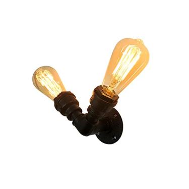 Imagem de Luminária de parede retrô steampunk, luminária de parede industrial com tubo de água, luminária de parede de metal em forma de V para loft, bar, café, luminária rústica de fazenda em bronze