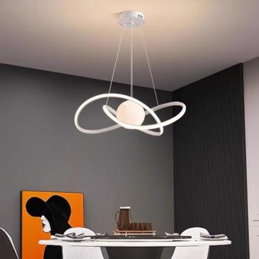 Imagem de Luminária pendente LED em formato de anel, regulável, moderna, preta, para mesa de jantar, com controle remoto, para cozinha, salão de beleza, escritório, teto