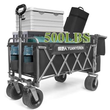 Imagem de Vagão dobrável de 99,8 kg, carrinhos resistentes dobráveis, vagões portáteis para mantimentos, carrinho de praia com rodas todo-o-terreno e suportes para bebidas, vagão utilitário para compras